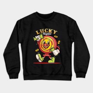 Lucky night. Gambling machine mascot character carrying money Crewneck Sweatshirt